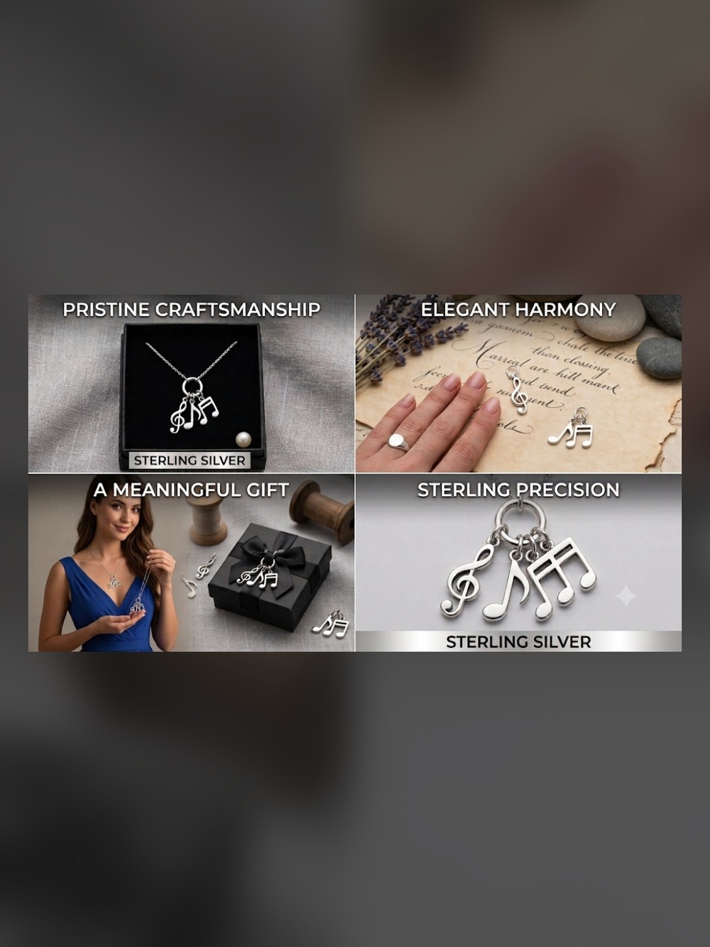 Sterling Silver Musical Note Pendant Necklace - Women Jewelry